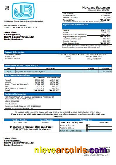 Bangladesh Janata bank mortgage statement
